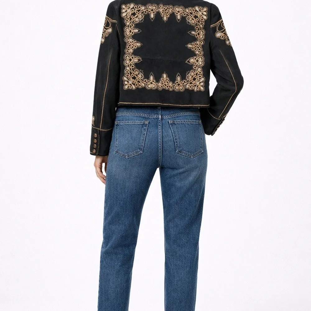 Z098.New Free People  We The Free Beaded Embroidered  suede leather  Jacket $400 - Picture 4 of 6